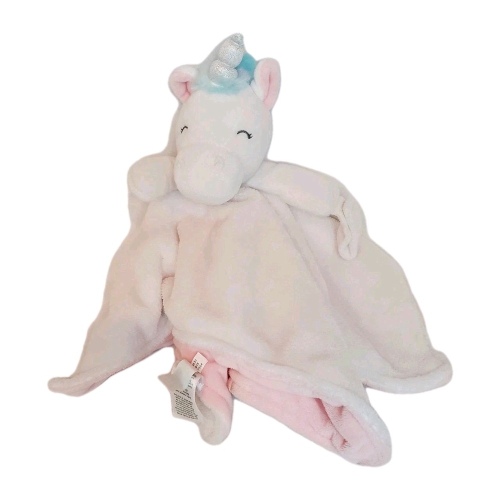 Carter's‎ White Unicorn Blanket Rainbow Mane Lovey Pacifier Holder reverse pink